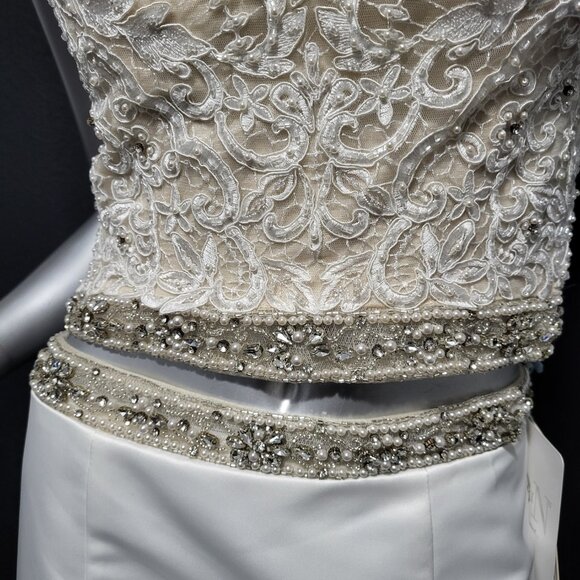 NWT~$1095~MON CHERI~SZ 6~IVORY TWO PIECE EMBELLISHED CROP TOP WEDDING DRESS - Picture 7 of 16